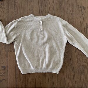Zara Cream Ribbed Button-Henley Sweater